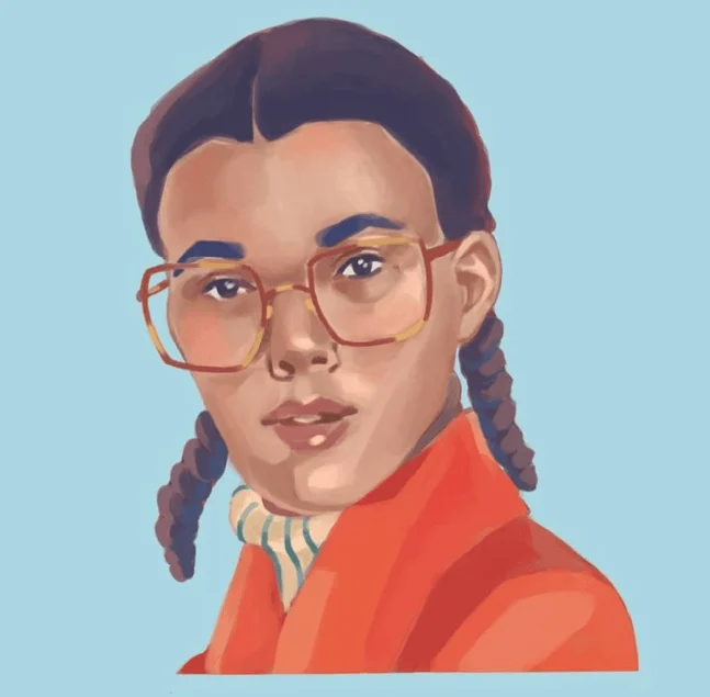Portrait d’une jeune femme à lunettes et aux tresses