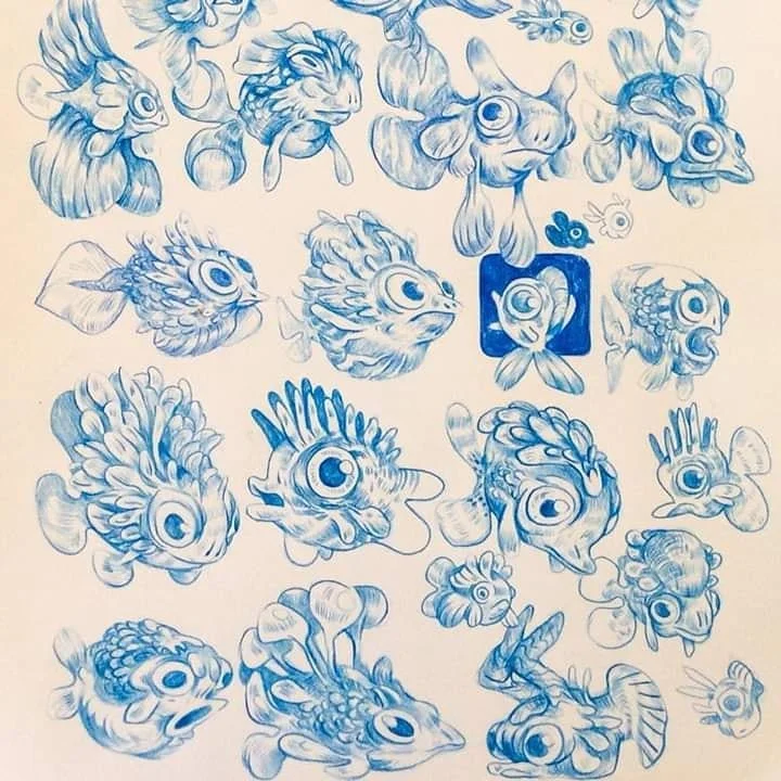 Poissons · Recherches · carnet